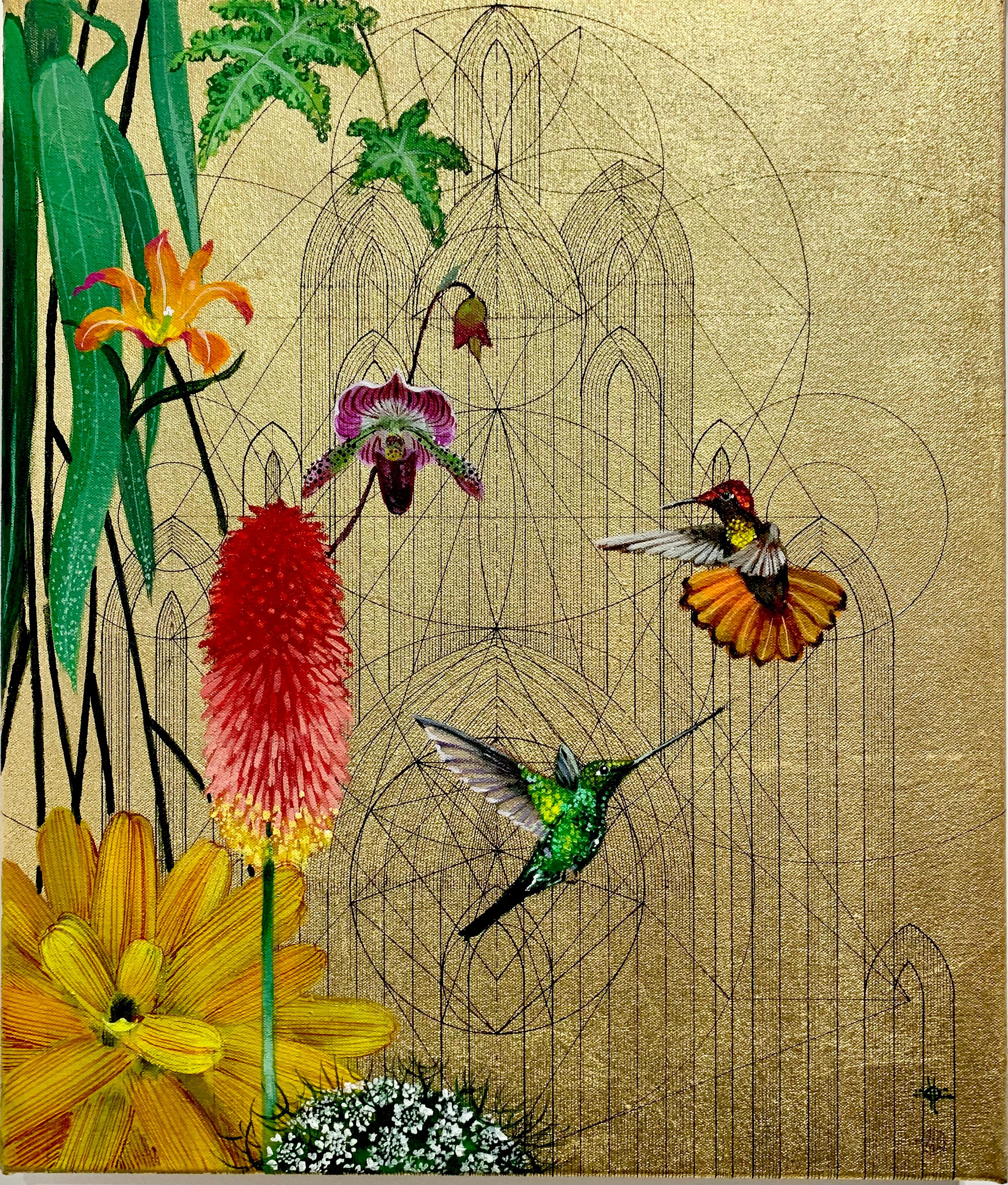Keng Wai Lee Animal Painting - Aurum 20 - Acrylic Painting, floral, colourful, tropical, canvas