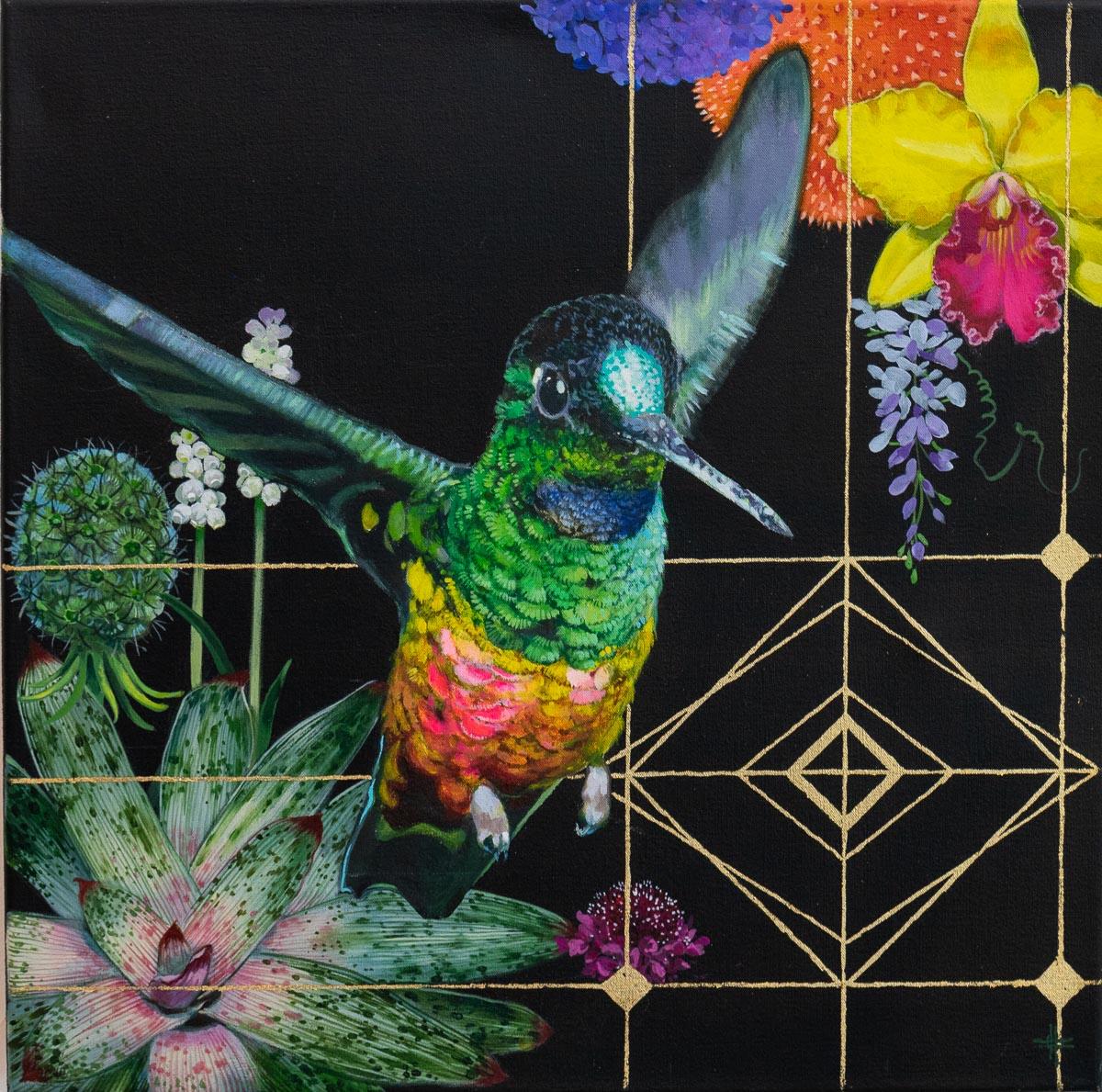 Baker - Pintura acrílica, Pájaro, Fauna, colorido, tropical, lienzo