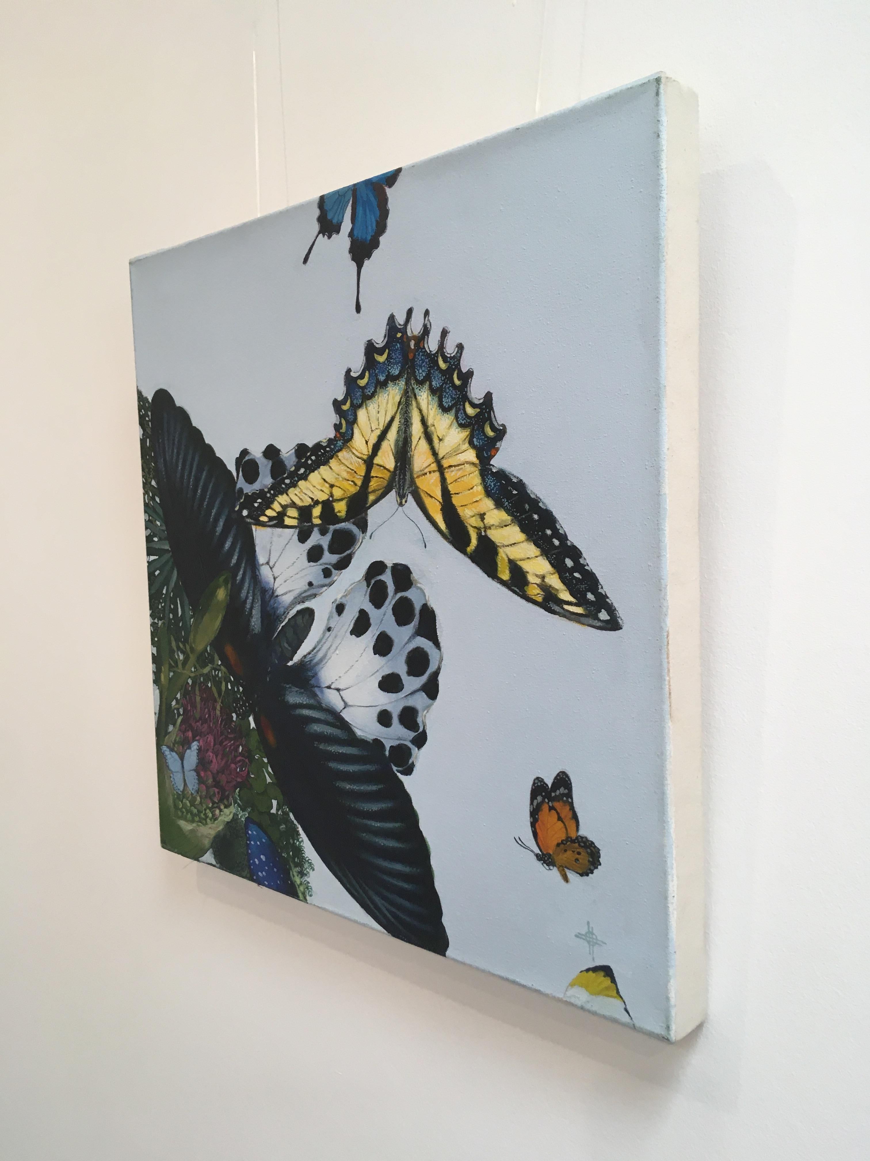 Barkis Bittern - figurative butterflies flowers contemporary acrylic on canvas 1