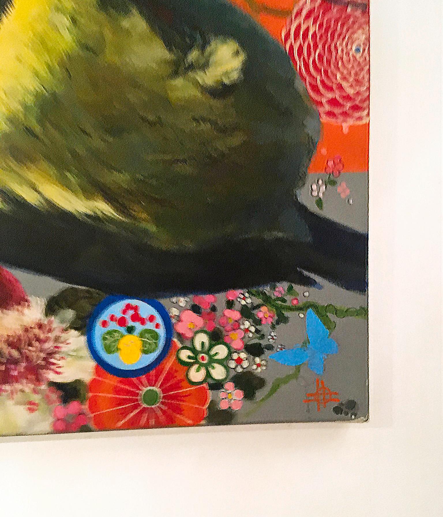 acrylic paintings of flowers and birds