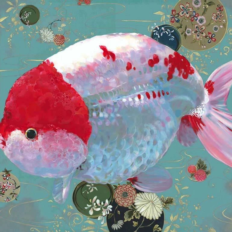 Keng Wai Lee Animal Painting - Bubble - contemporary colorful decorative fish painting acrylic on canvas 