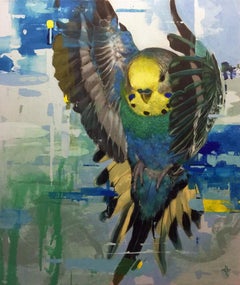 Carnevale - contemporary figurative bird painting colourful acrylic on canvas