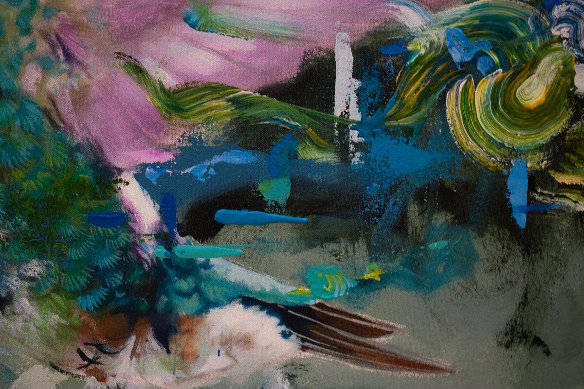 Dahlia Sin – Acrylgemälde, floral, farbenfroh, tropisch, auf Leinwand – Painting von Keng Wai Lee