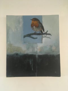 Daichi - contemporary blue illustrative bird painting acrylic on canvas