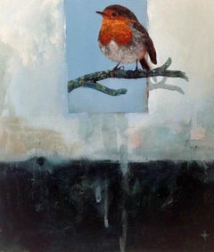 Daichi - contemporary blue illustrative bird painting acrylic on canvas