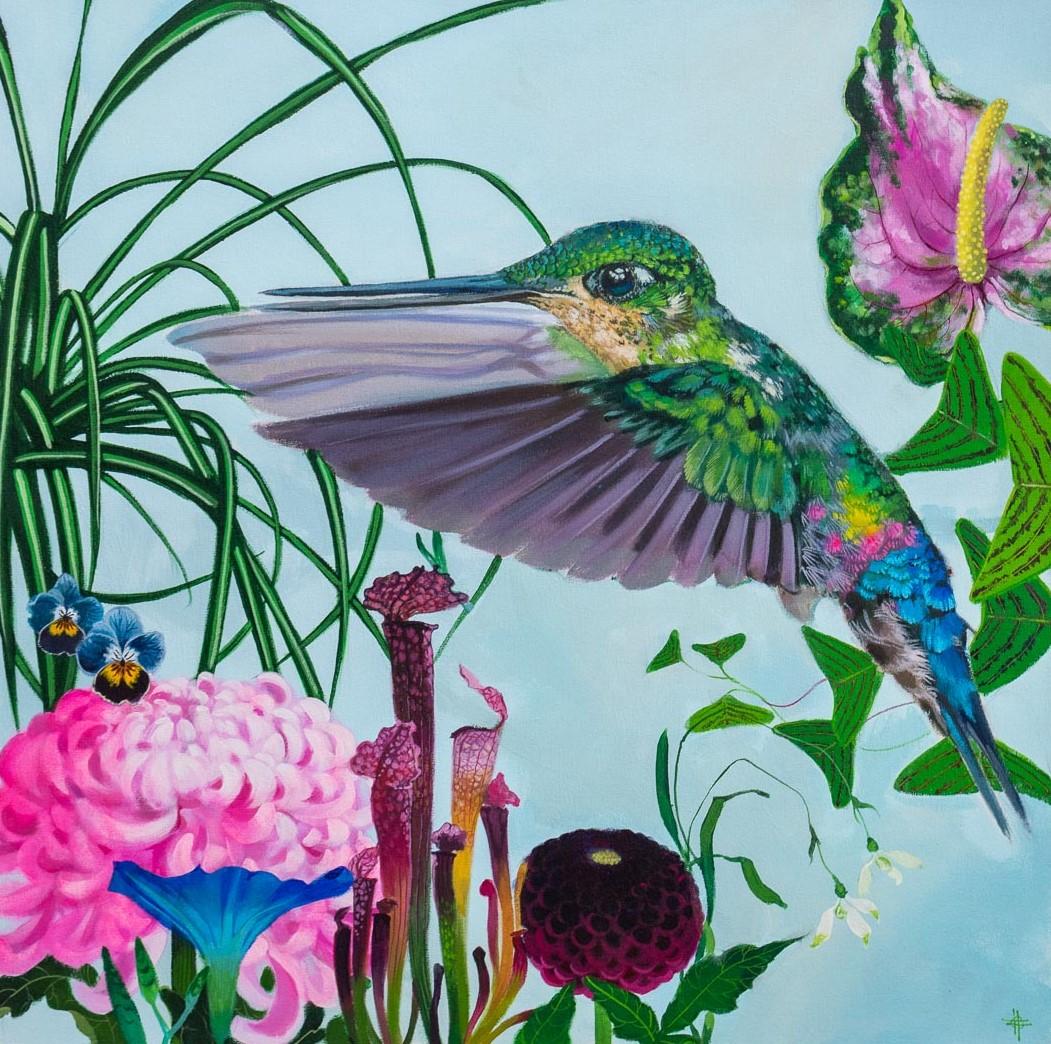 Keng Wai Lee Animal Painting - Darien - Acrylic Painting, Bird, Wildlife, colourful, tropical, canvas