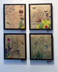 Emas 2 - contemporary mixed media ornamental decorative flowers birds painting