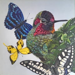Emily - figurative contemporary bird flowers butterflies acrylic on canvas