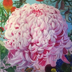 Euryale - contemporary photographic nature Chrysanthemum flower acrylic painting
