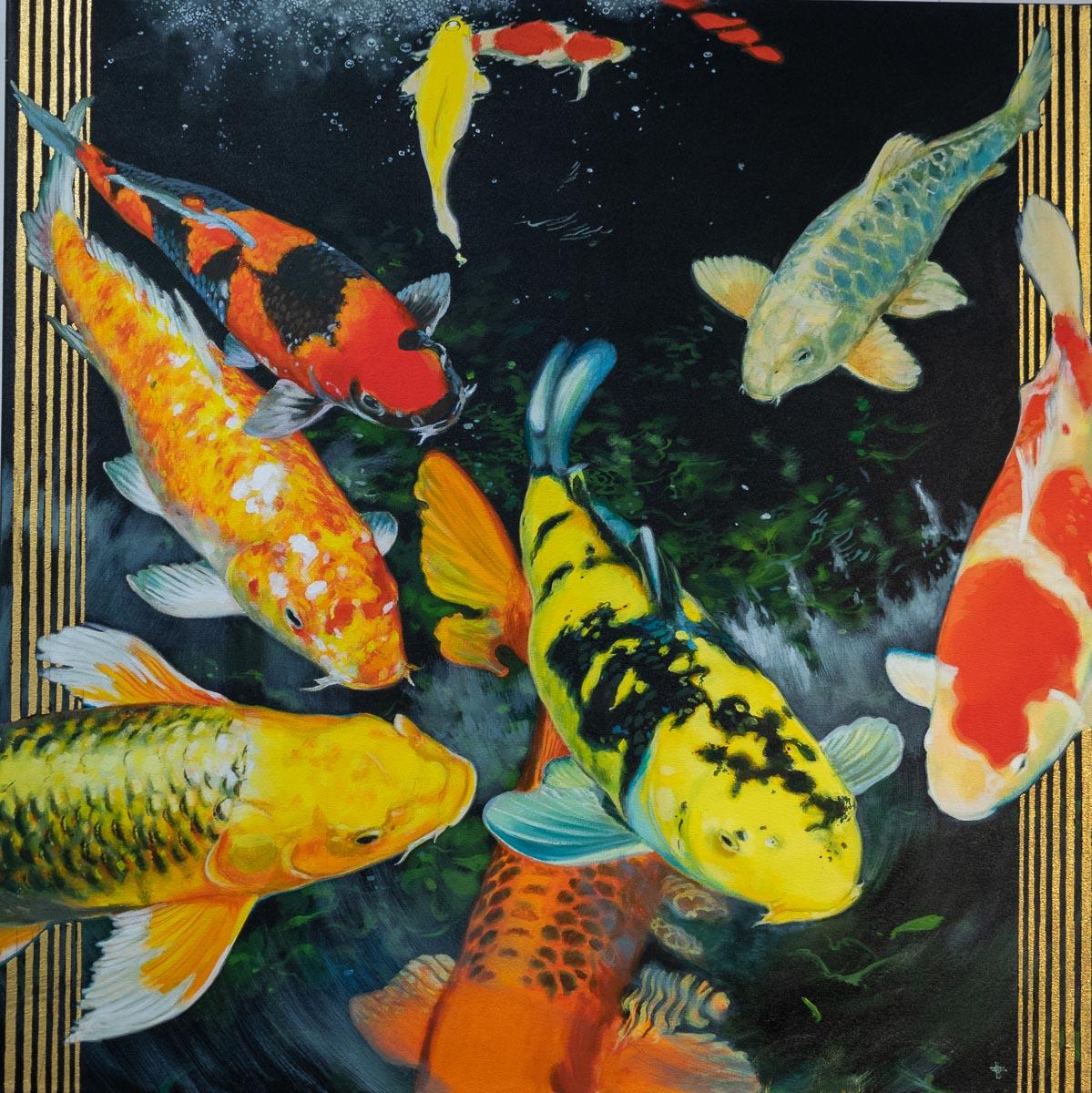 Fortius – Acrylgemälde, Fisch, farbenfroh, tropisch, auf Leinwand – Painting von Keng Wai Lee