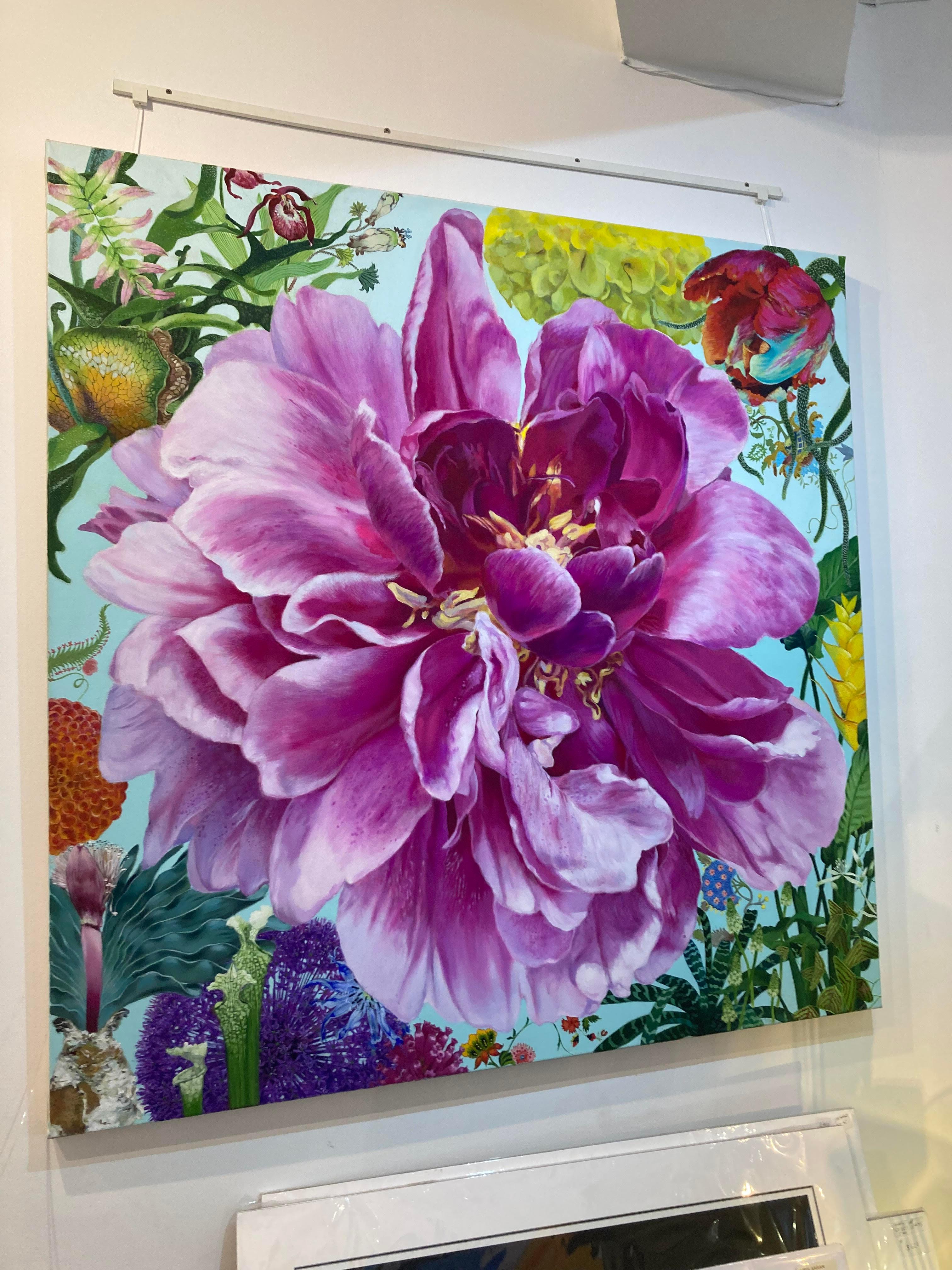 Gaia - contemporary colourful exotic flower plant floral acrylic painting - Painting by Keng Wai Lee