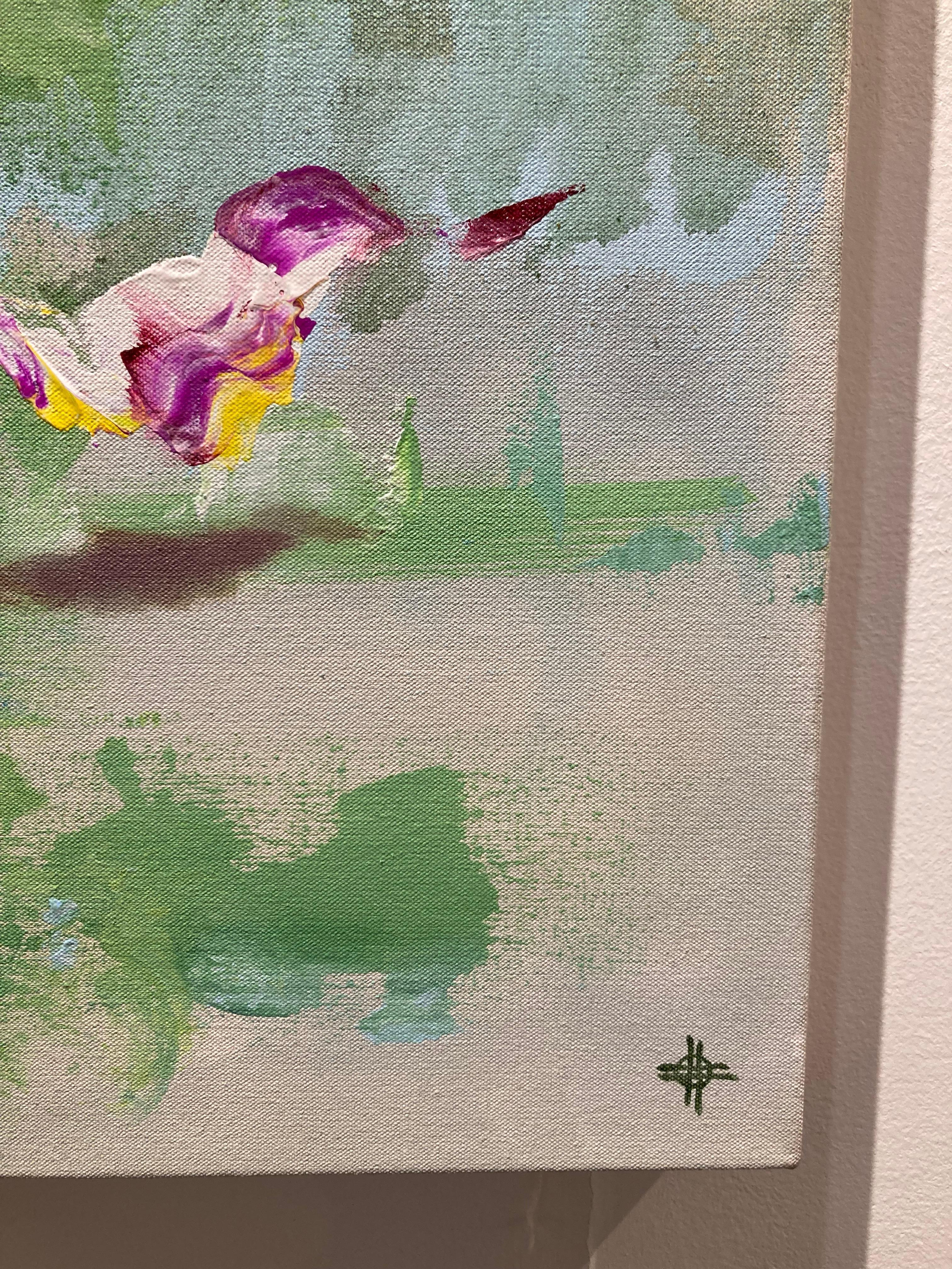 Gilda - contemporary abstract colorful hummingbird wildlife acrylic painting - Contemporary Painting by Keng Wai Lee