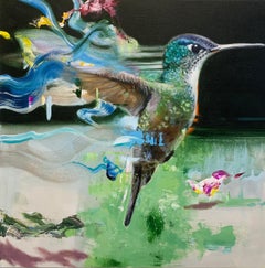 Gilda - contemporary abstract colorful hummingbird wildlife acrylic painting