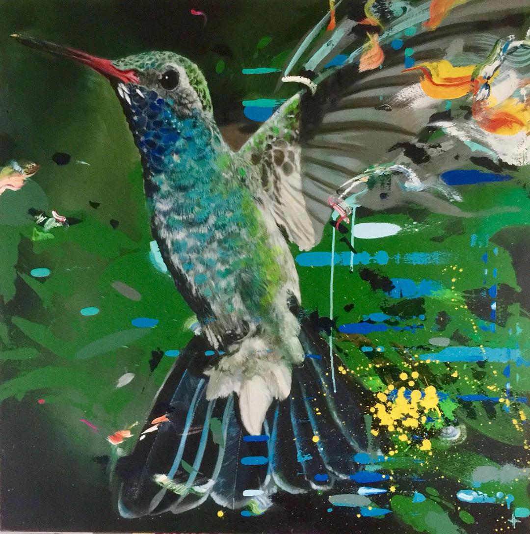 Keng Wai Lee Animal Painting - House of Abundance - contemporary multicoloured flying bird expressive acrylic