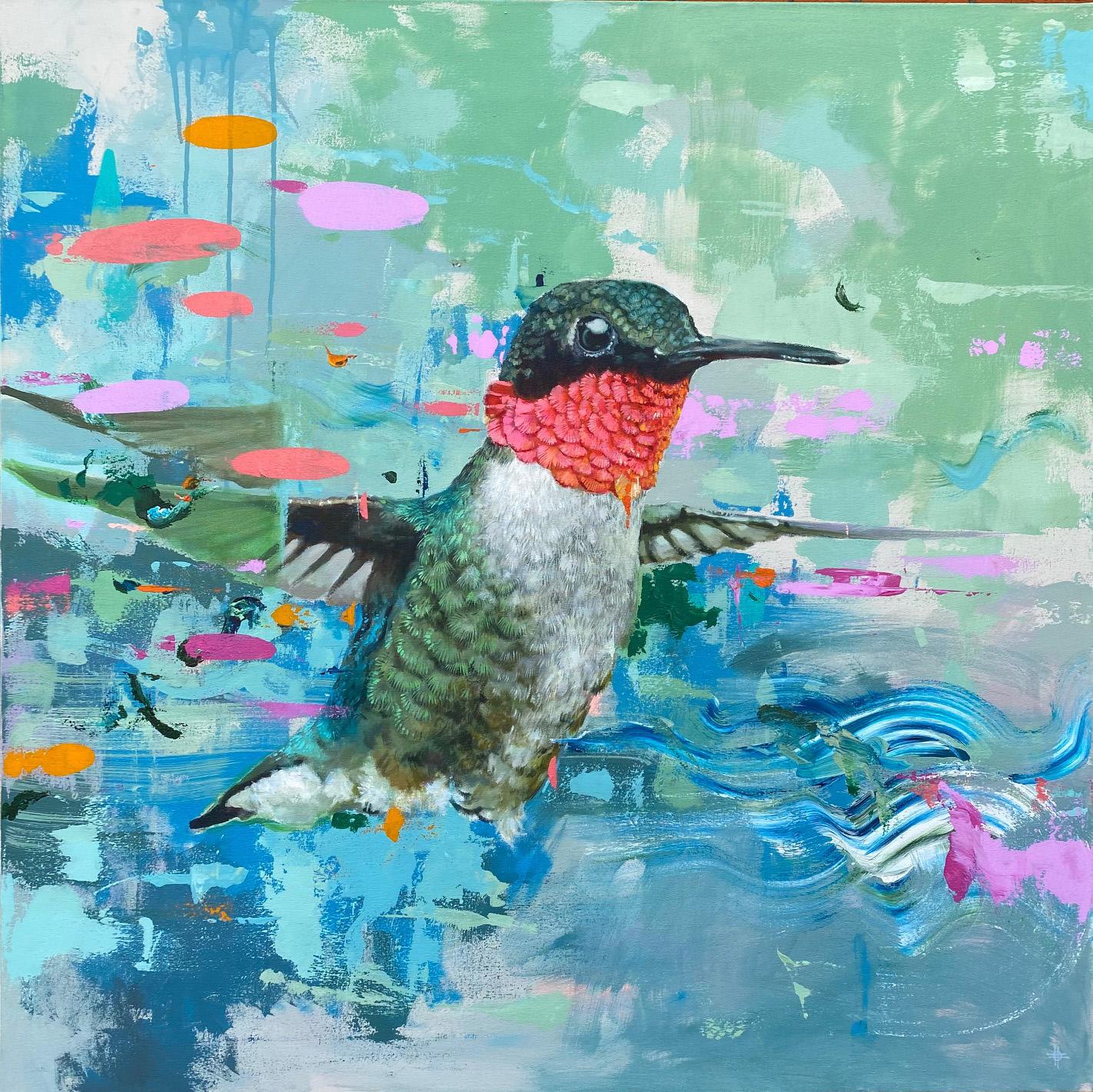 House of Devayne - contemporary animal hummingbird acrylic painting - Painting by Keng Wai Lee