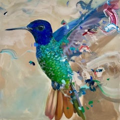 House of Hydrangea - contemporary hummingbird colourful acrylic painting