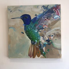 House of Hydrangea - contemporary hummingbird colourful acrylic painting