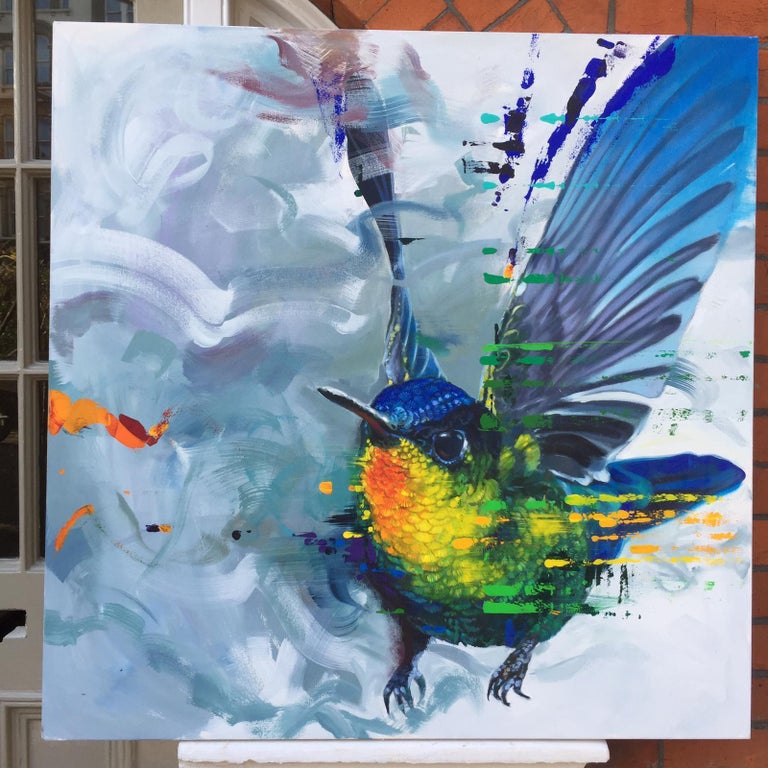 House of Ohara - contemporary flying bird painting expressive colourful bright For Sale 2