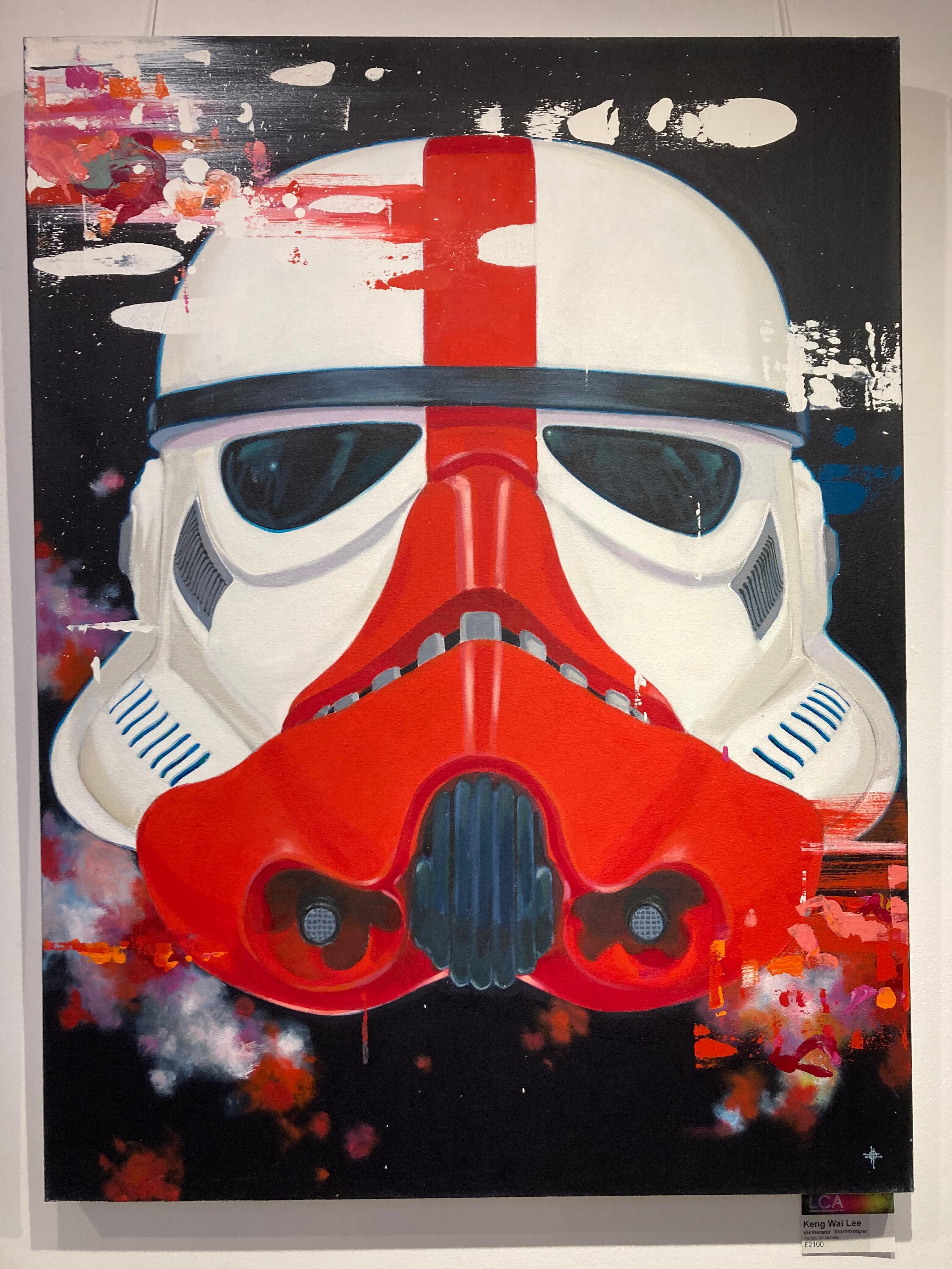 Incinerator Stormtrooper - contemporary Star Wars sci-fi acrylic painting - Painting by Keng Wai Lee