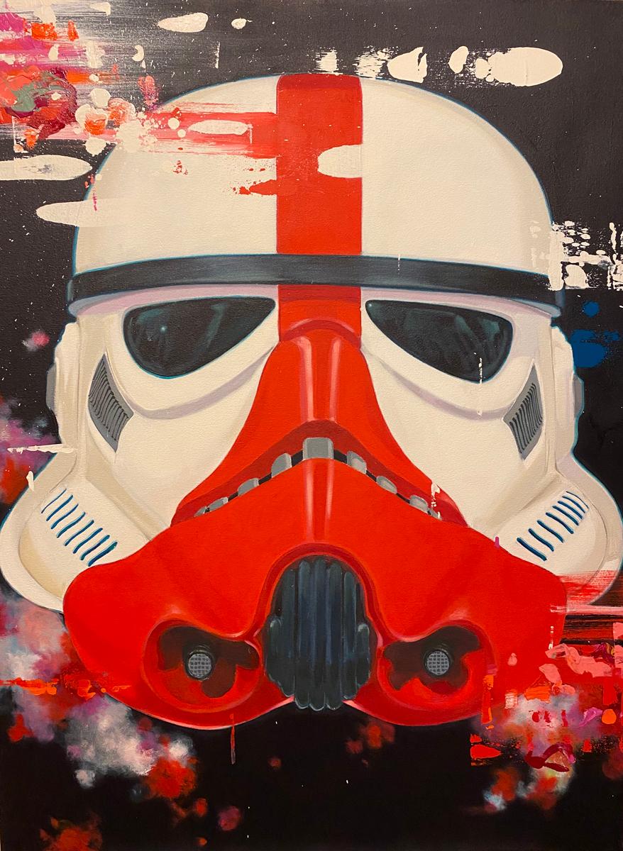 Keng Wai Lee Portrait Painting - Incinerator Stormtrooper - contemporary Star Wars sci-fi acrylic painting