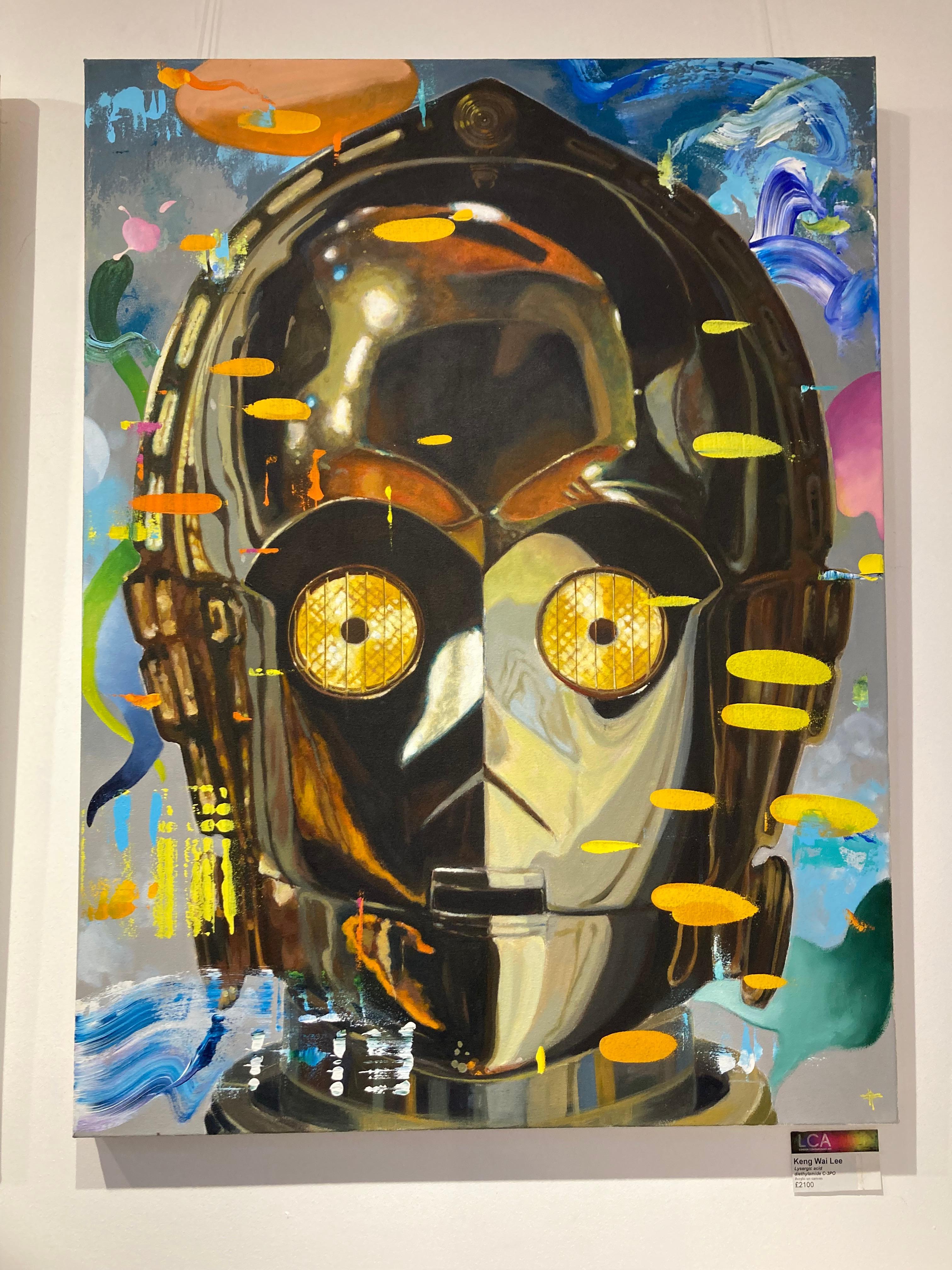 Lysergic acid diethylamide C-3PO - contemporary sci-fi Star Wars robot painting - Painting by Keng Wai Lee