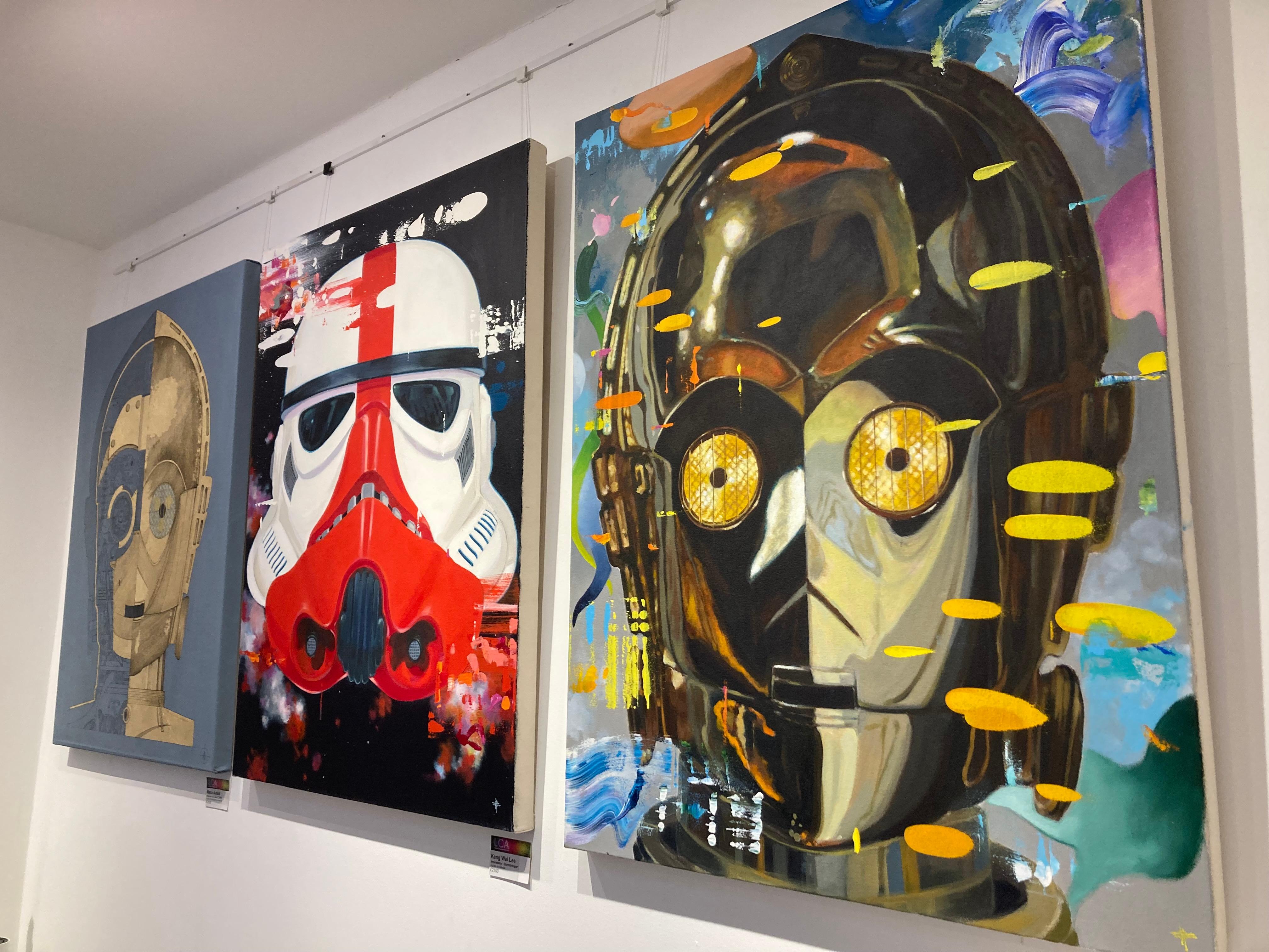 Lysergic acid diethylamide C-3PO - contemporary sci-fi Star Wars robot painting - Contemporary Painting by Keng Wai Lee