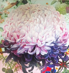 Medusa  -vibrant illustrative pink and purple flower painting acrylic on canvas