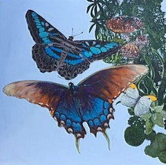 Scraps - contemporary decorative floral butterflies colourful acrylic painting