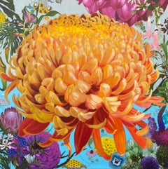 Stheno - contemporary photographic nature Chrysanthemum flower acrylic painting