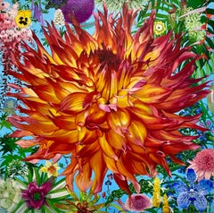 Terre - peinture acrylique contemporaine colorée à fleurs de jungle tropicale