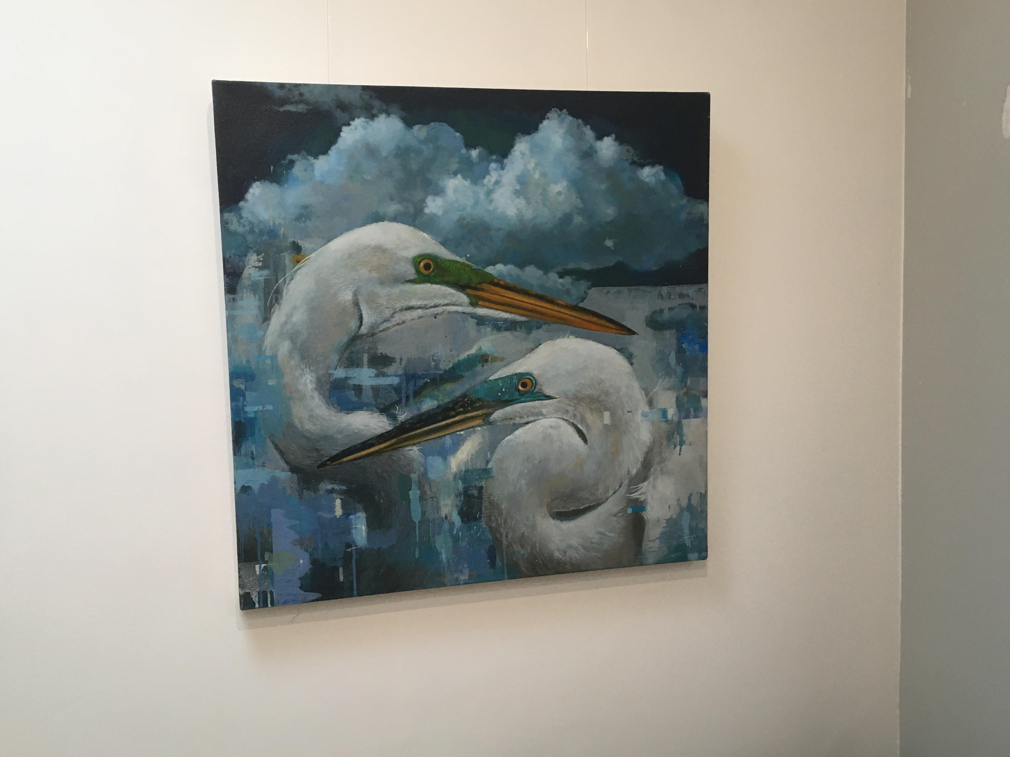 Thornfield Park - contemporary nature bird heron abstract acrylic painting  2