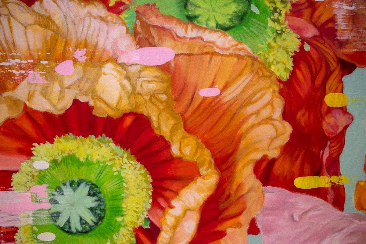 Whenua – Acrylgemälde, floral, farbenfroh, tropisch, auf Leinwand (Zeitgenössisch), Painting, von Keng Wai Lee
