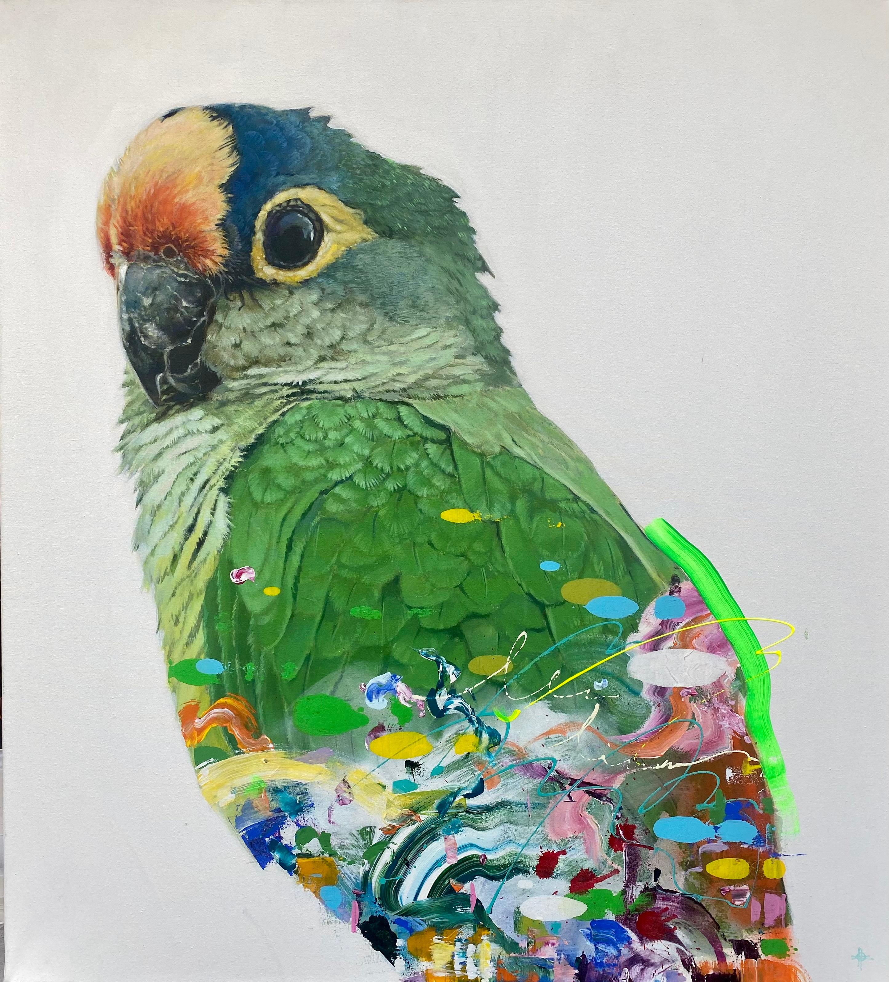 Keng Wai Lee Animal Painting – Zanni – Acrylgemälde, farbenfroh, tropisch, Leinwand