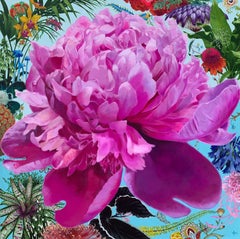 Zemlya - peinture acrylique contemporaine colorée à fleurs roses décoratives 