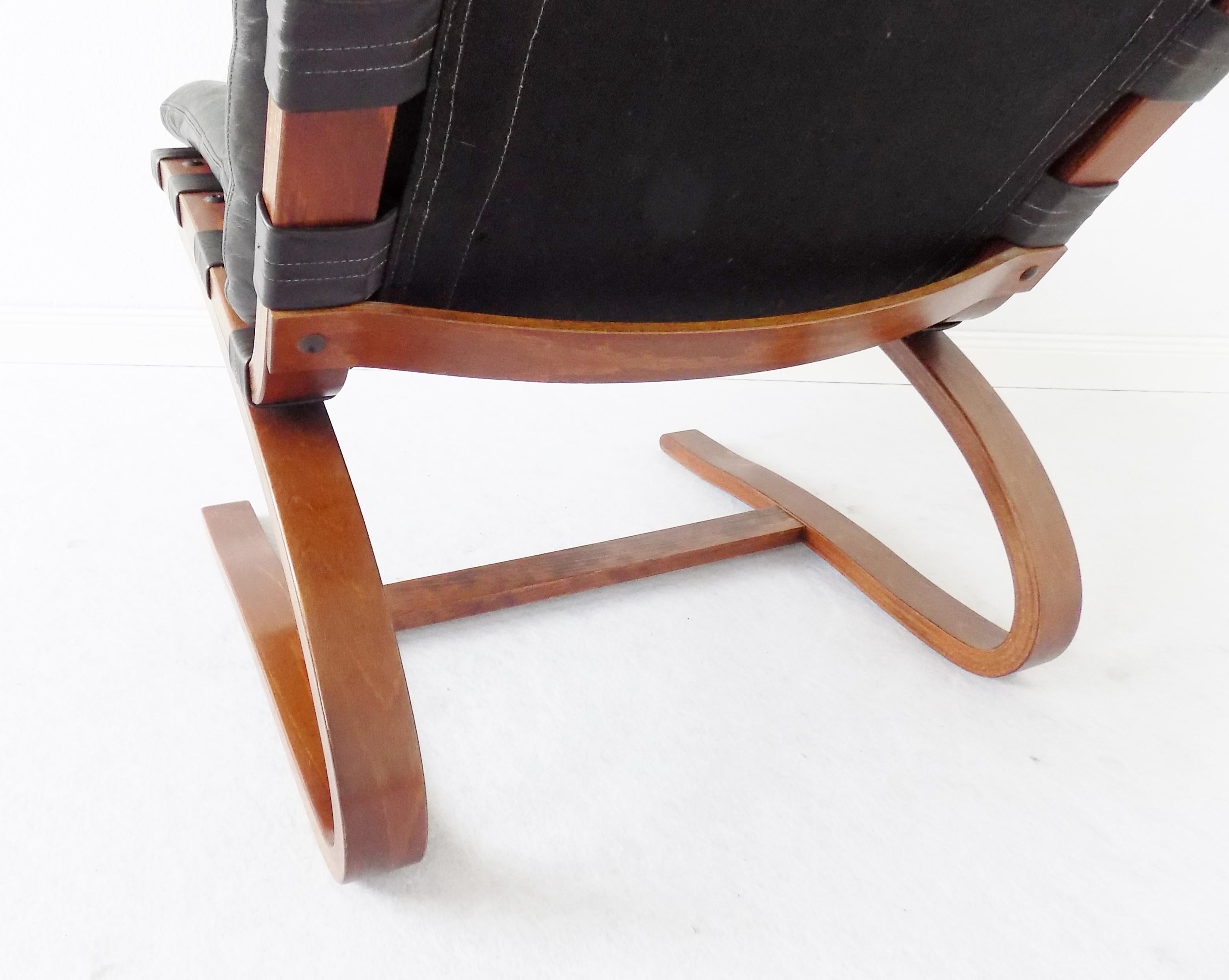 Kengu Chair by Elsa & Nordhal Solheim, Rykken, Scandinavian modern Black leather 6