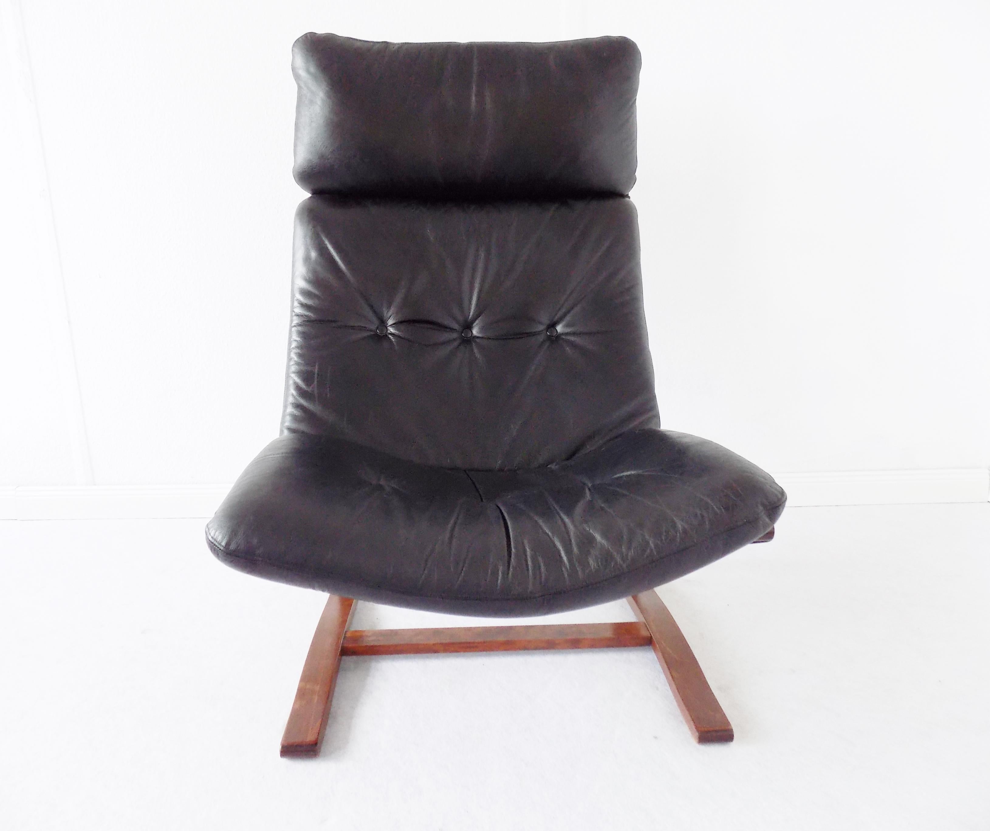 Kengu Chair by Elsa & Nordhal Solheim, Rykken, Scandinavian modern Black leather 1
