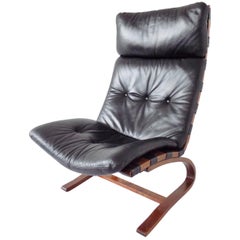 Vintage Kengu Chair by Elsa & Nordhal Solheim, Rykken, Scandinavian modern Black leather