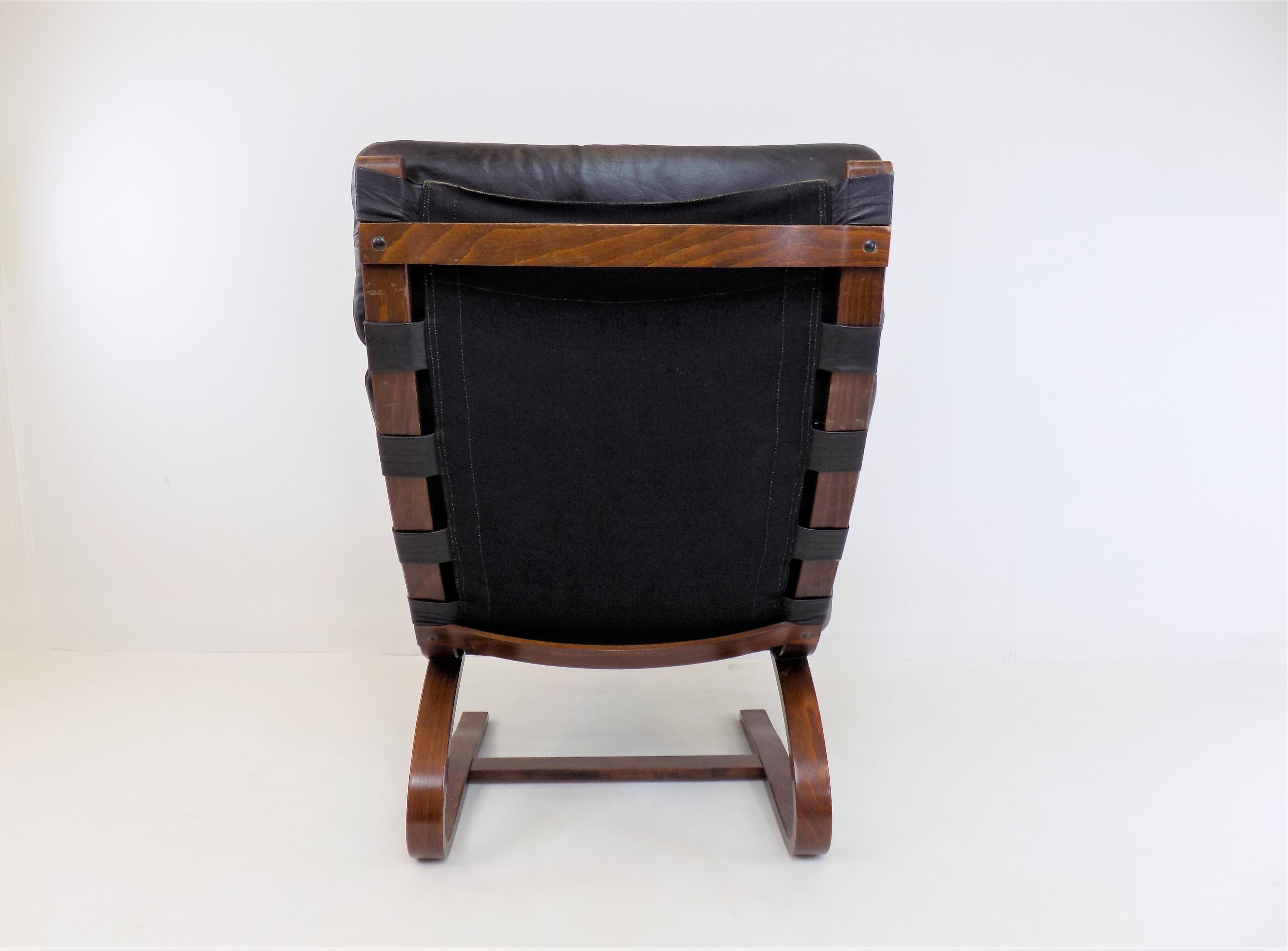 Mid-Century Modern Kengu Leather Lounge Chair by Elsa&Nordahl solheim for Rybo Rykken