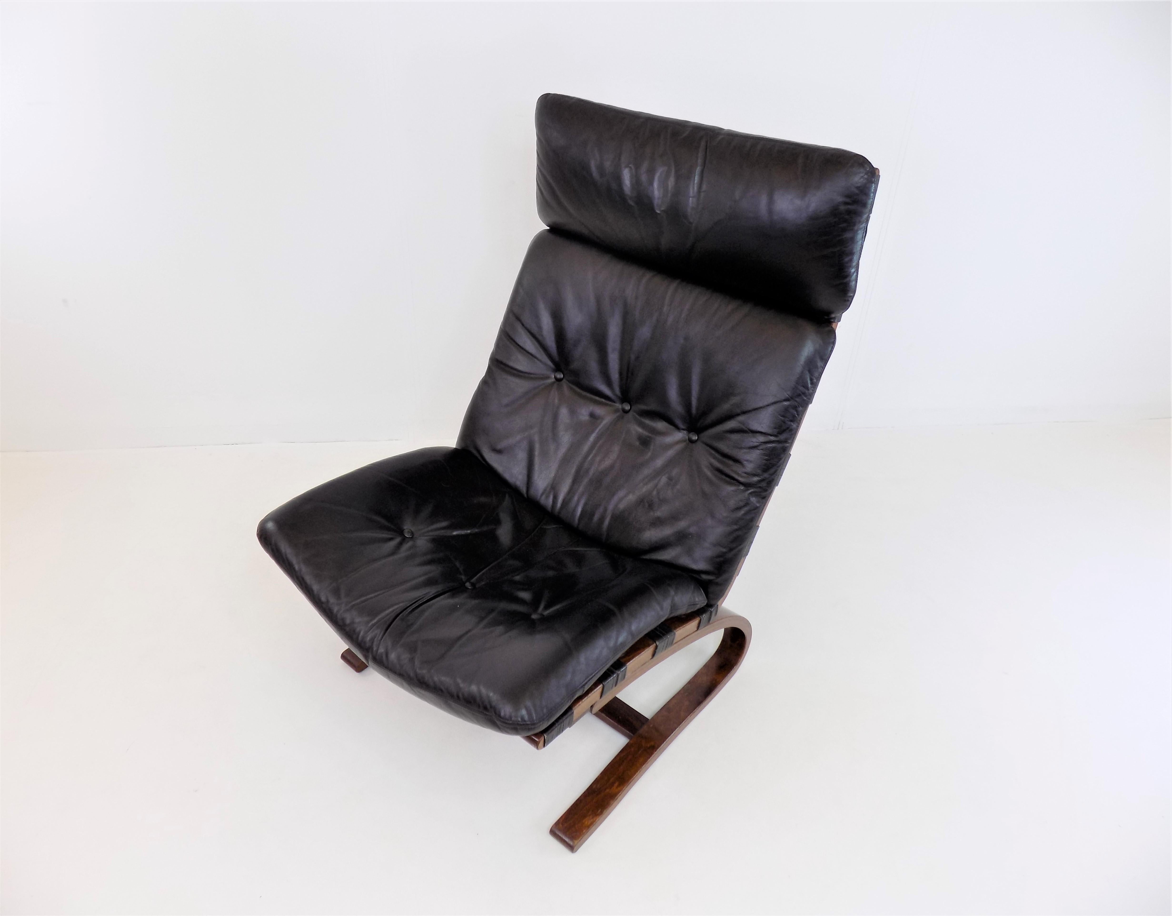 Kengu Leather Lounge Chair by Elsa&Nordahl solheim for Rybo Rykken In Good Condition In Ludwigslust, DE
