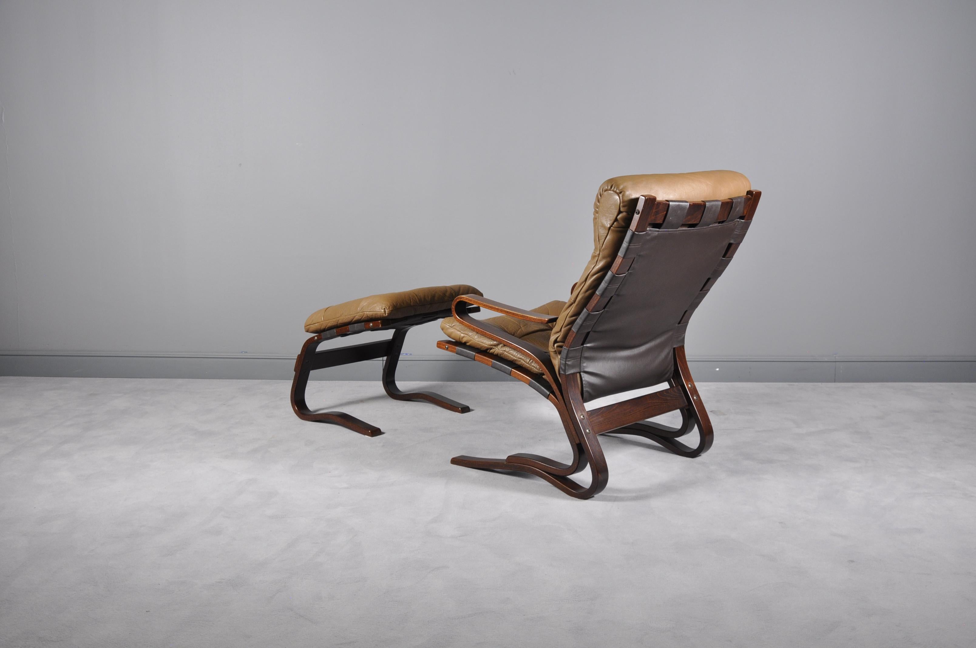 Scandinavian Modern Kengu Lounge Chair and Ottoman by Elsa Solheim for Rybo Rykken & Co, 1970s