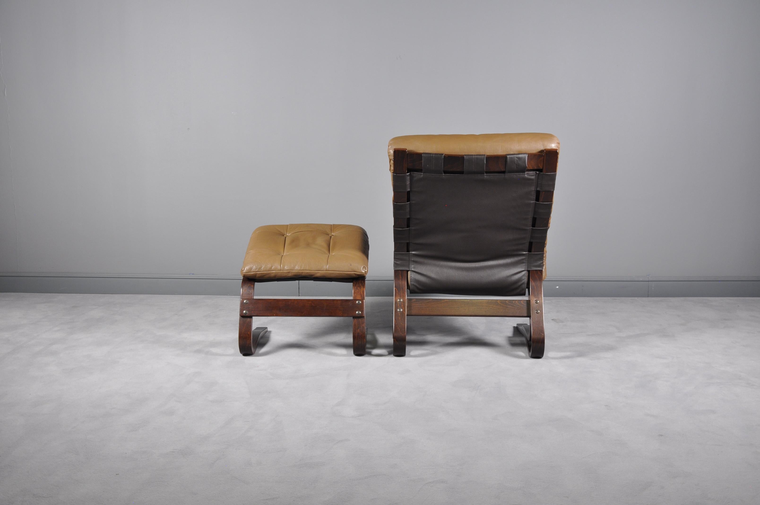 Norwegian Kengu Lounge Chair and Ottoman by Elsa Solheim for Rybo Rykken & Co, 1970s