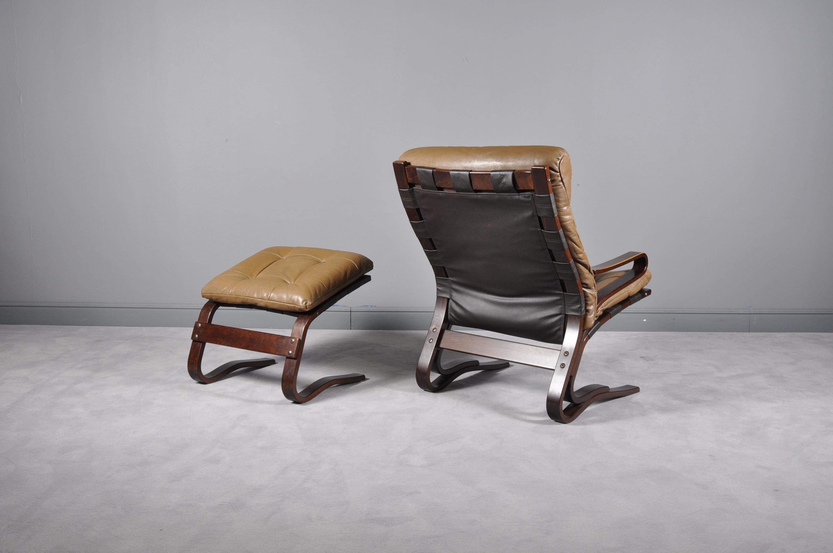 Kengu Lounge Chair and Ottoman by Elsa Solheim for Rybo Rykken & Co, 1970s In Excellent Condition In Bucharest, RO