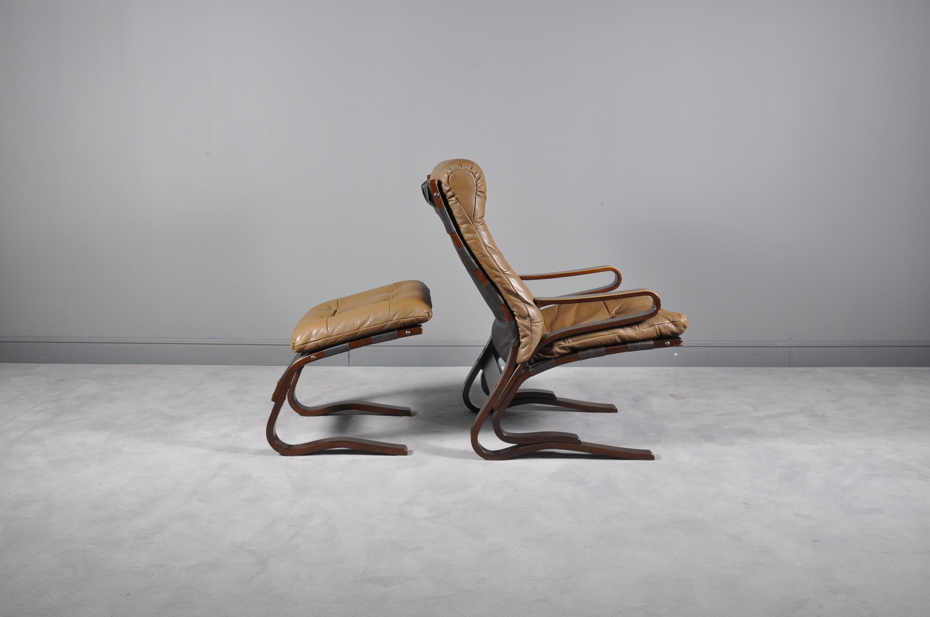 Mid-20th Century Kengu Lounge Chair and Ottoman by Elsa Solheim for Rybo Rykken & Co, 1970s