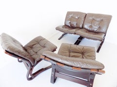 Kengu Set by Elsa & Nordahl Solheim for Rykken, Brown Leather, Scandinavian