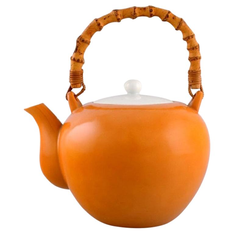 Kenji Fujita for Tackett Associates, Porcelain Teapot with a Bamboo Handle For Sale