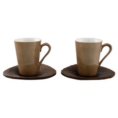 Kenji Fujita for Tackett Associates, Two Porcelain Coffee Cups with Saucers
