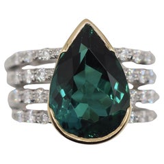 Kenji Kiuchi Platinum 18K Gold Blue Green Tourmaline Diamond Cocktail Ring