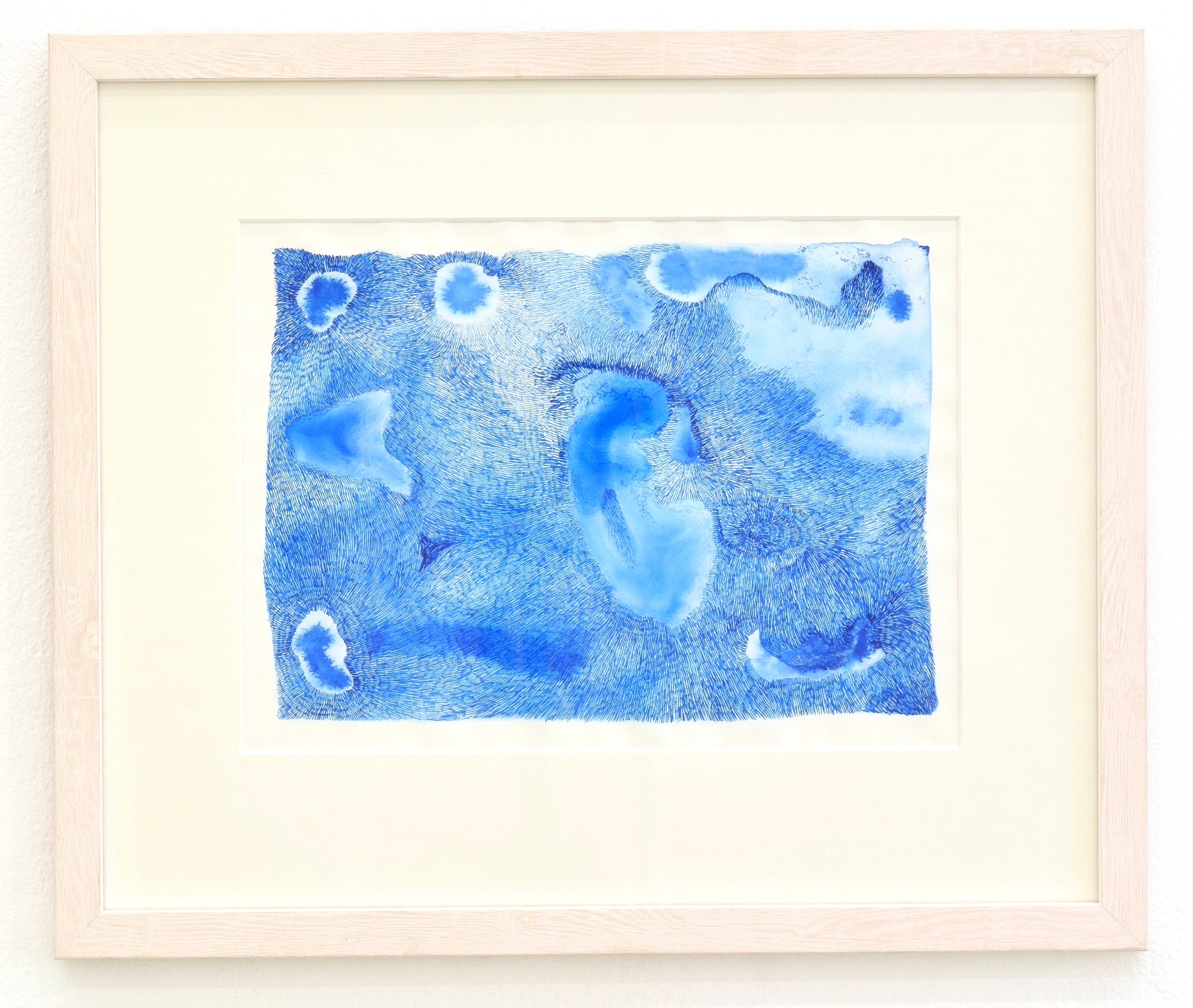Kenji Lim
Holes in the Sea 1 - Contemporary Abstract Blue Landscape Painting
Ink on paper, framed
32 cm x 39 cm
Unique copy

Kenji Lim is mostly interested in culture, myth, and ecosystems. Land holds stories like a sponge holds water. Or vinegar