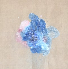 Islands of Spray 6 - Contemporary Abstract Blue and Pink Landscape Painting