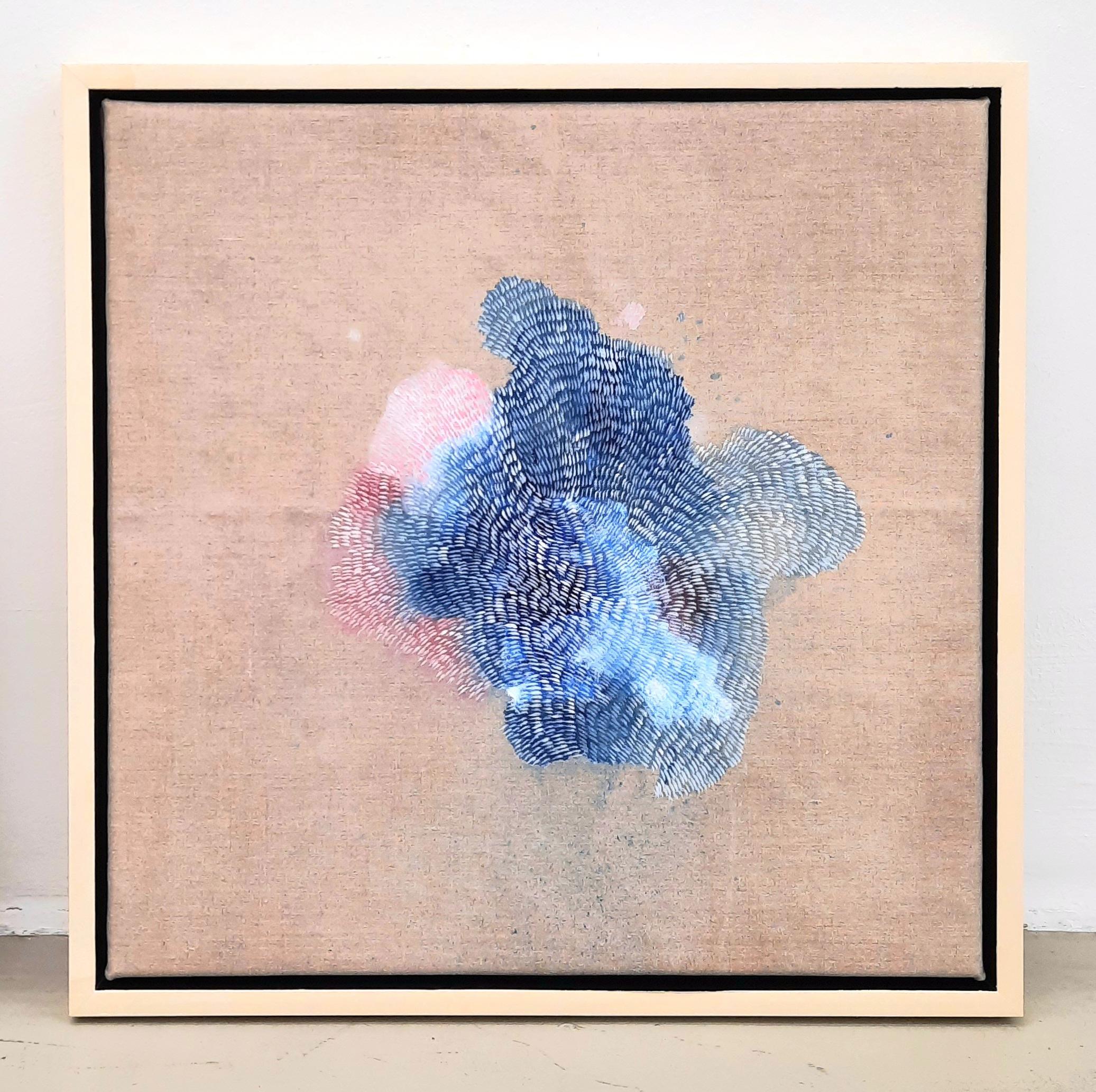 Islands of Spray 6 - Peinture contemporaine abstraite de paysage bleu et rose